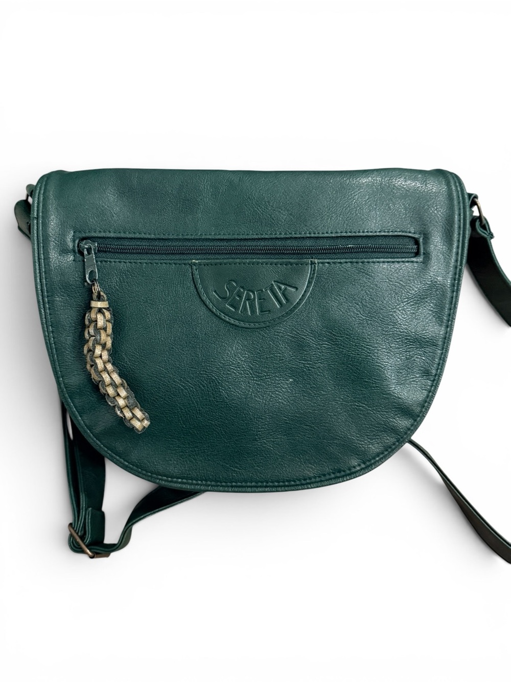 Vintage Forest Green Leather Crescent Crossbody Bag Sereta Boho Y2K